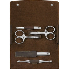 5-pc, Leather Manicure Pedicure Set With Nail Scissors, Brown
