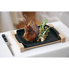 13-inch x 9-inch, Rectangular Serving Dish With Wood Base, Black Matte