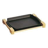13-inch x 9-inch, Rectangular Serving Dish With Wood Base, Black Matte