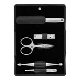 5-pc, Nappa Leather Manicure Pedicure Set With Nail Clippers, Black Matte
