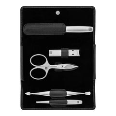 5-pc, Nappa Leather Manicure Pedicure Set With Nail Clippers, Black Matte