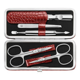 5-pc, Red, Leather, Manicure Pedicure Set With Nail Scissors