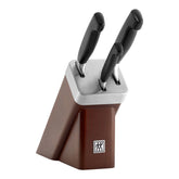 4-pc, Knife set with self-sharpening block, brown