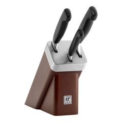 4-pc, Knife set with self-sharpening block, brown