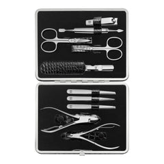 10-pc, Black Matte, Leather, Manicure Pedicure Set