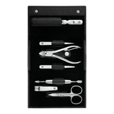 7-pc, Leather Manicure Pedicure Set With Nail Clippers, Black Matte