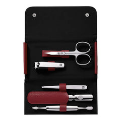 5-pc, Leather Manicure Pedicure Set With Nail Clippers, Red