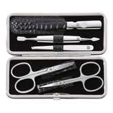 5-pc, Black Matte, Leather, Manicure Pedicure Set With Nail Scissors