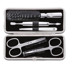 5-pc, Black Matte, Leather, Manicure Pedicure Set With Nail Scissors