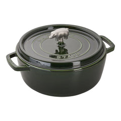 6 qt, Pig, Cochon Shallow Wide Round Dutch Oven, Basil