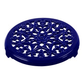 9-inch, Round, Cast Iron Lilly Trivet, Dark Blue
