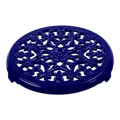 9-inch, Round, Cast Iron Lilly Trivet, Dark Blue