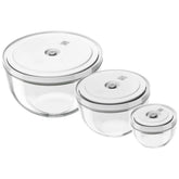 Vacuum bowl set S/M/L / 6-pc, glass, transparent-white
