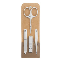 4-pc, Leather Manicure Pedicure Set With Compact Nail Clippers, Taupe