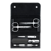5-pc, Leather Manicure Pedicure Set With Nail Scissors, Black Matte