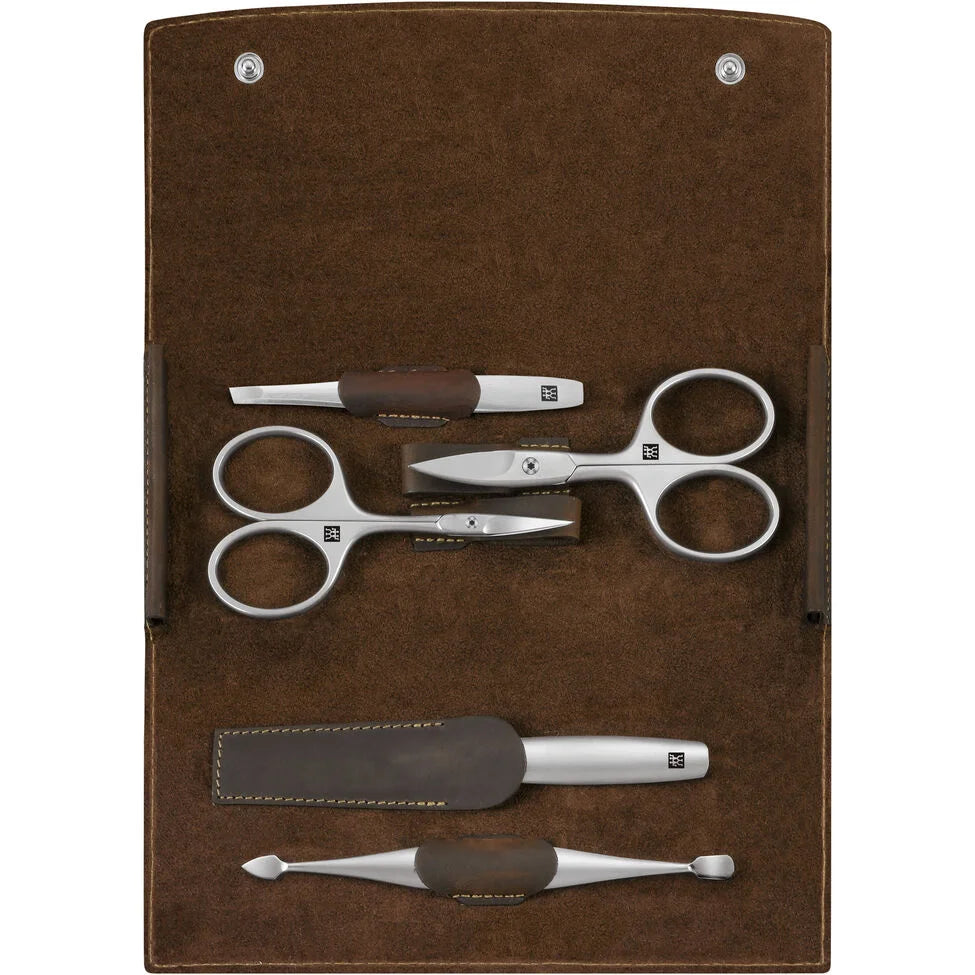 5-pc, Leather Manicure Pedicure Set With Nail Scissors, Brown