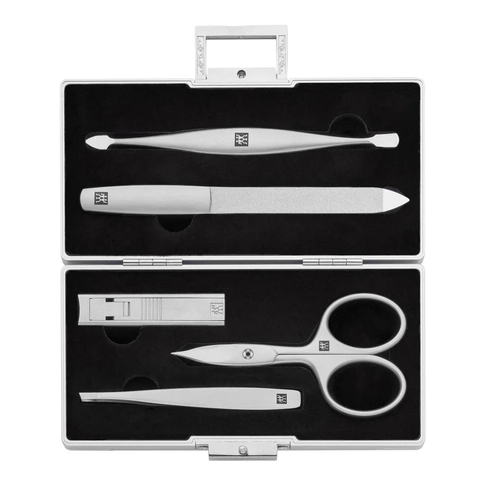 5-pc Aluminum Manicure Pedicure Set With Compact Nail Clippers - Aluminum With Black Velvet