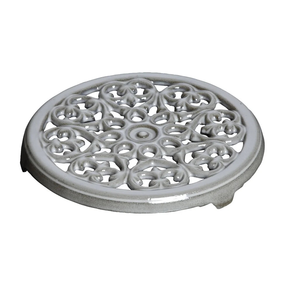9-inch, Round, Cast Iron Lilly Trivet, Graphite Grey