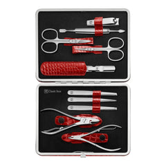 10-pc, Red, Leather, Manicure Pedicure Set With Nail Clippers