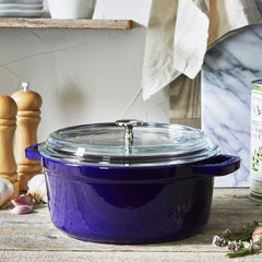 4 qt, Round, Glass Lid Dutch Oven, Dark Blue