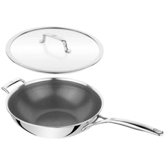 12-inch, 18/10 Stainless Steel, Wok With Lid Ceramic Hybrid