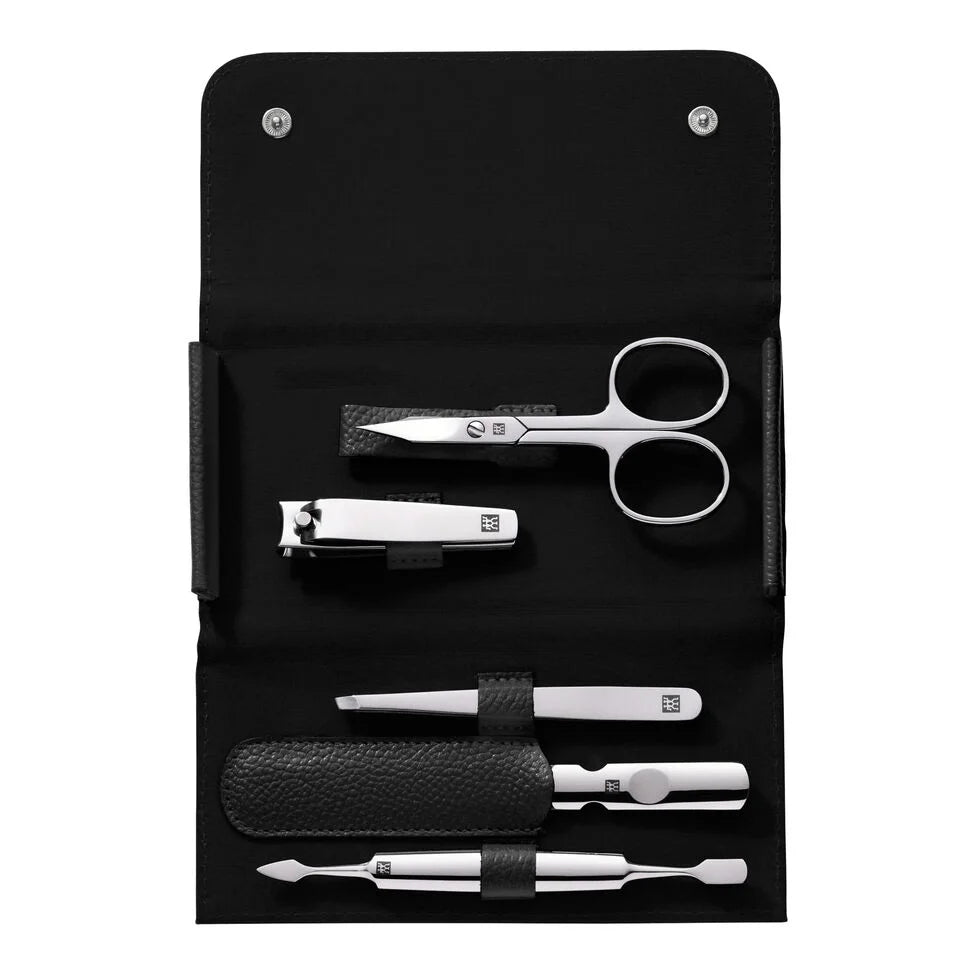 5-pc, Leather Manicure Pedicure Set With Nail Clippers, Black Matte