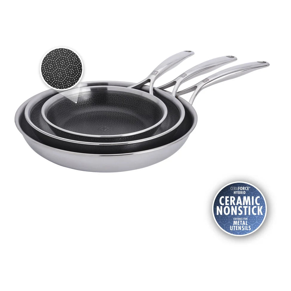 3-pc, Ceramic Hybrid Frying Pan Set