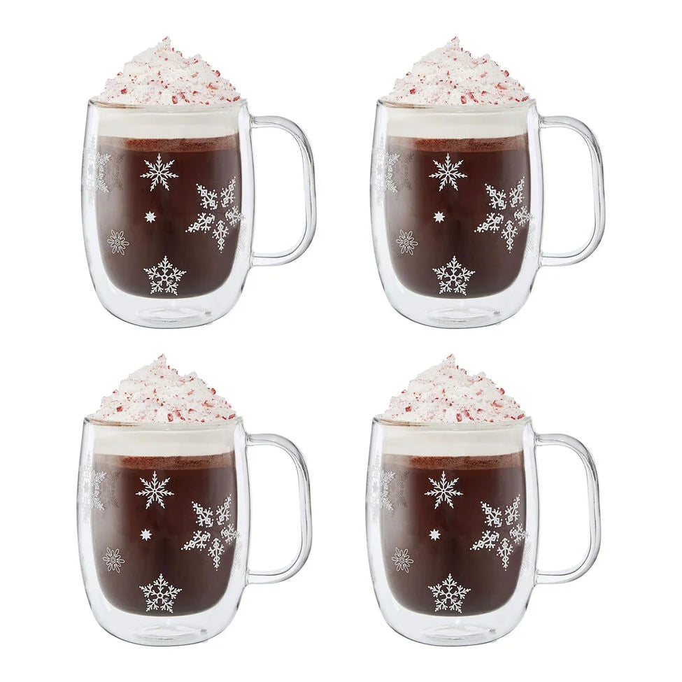 4-pc  Coffee Glass Mug Snowflake Set