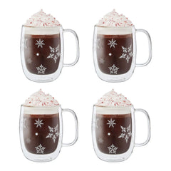 4-pc  Coffee Glass Mug Snowflake Set