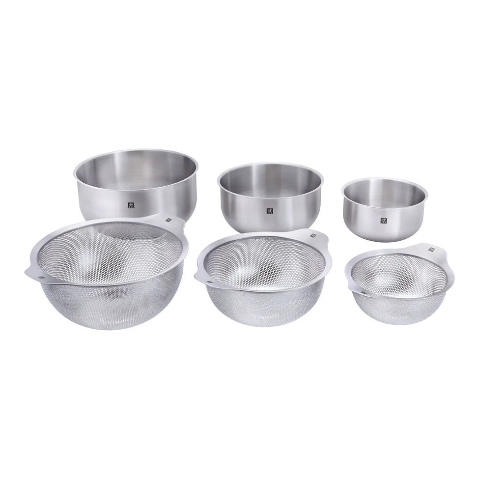 6-pc, Bowl and Strainer Set, silver