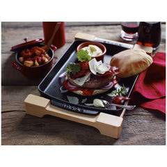 13-inch x 9-inch, Rectangular Serving Dish With Wood Base, Black Matte