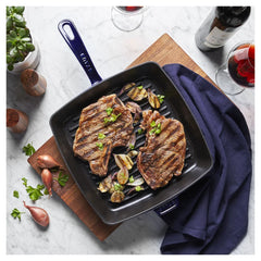 12-inch, Cast Iron, Square, Grill Pan, Dark Blue