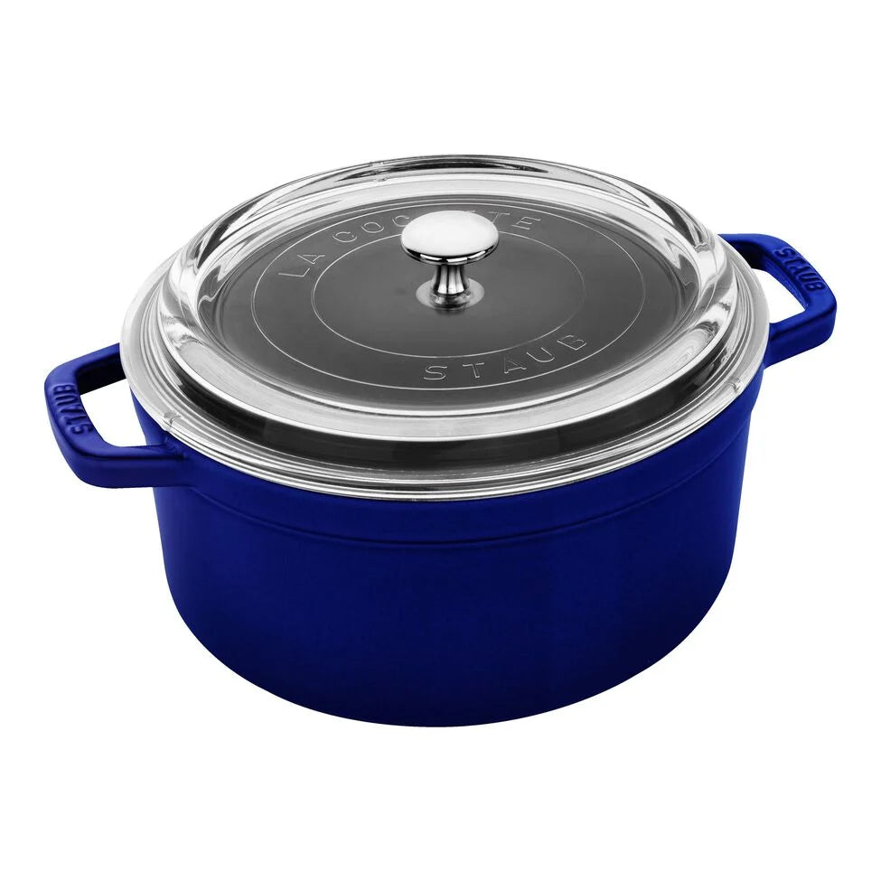 4 qt, Round, Glass Lid Dutch Oven, Dark Blue