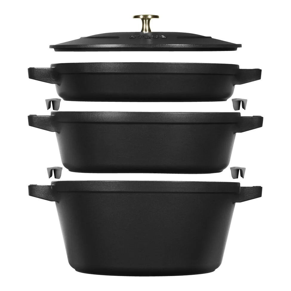 4-pc Stackable Set, Black Matte, Cast Iron