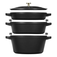 4-pc Stackable Set, Black Matte, Cast Iron