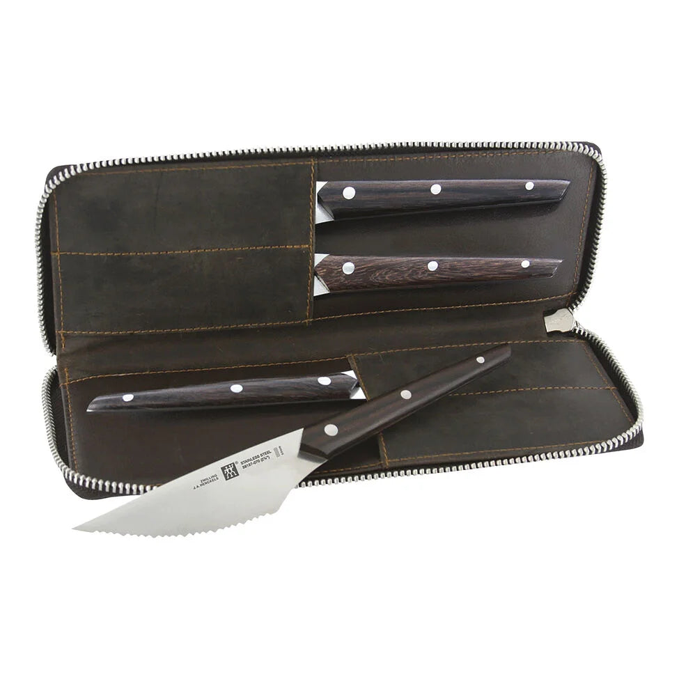 4-pc, Gentlemen's Steak Knife Set With Leather Travel Case