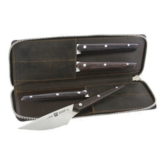 4-pc, Gentlemen's Steak Knife Set With Leather Travel Case