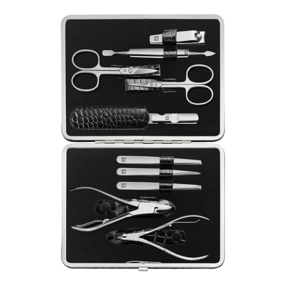 10-pc, Black Matte, Leather, Manicure Pedicure Set