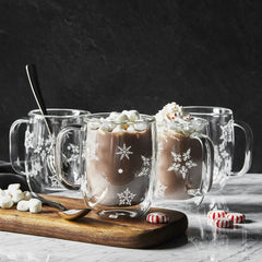 4-pc  Coffee Glass Mug Snowflake Set