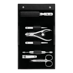 7-pc, Leather Manicure Pedicure Set With Nail Clippers, Black Matte