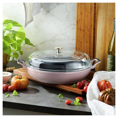 3.5 qt, Braiser With Glass Lid, Pink Peony