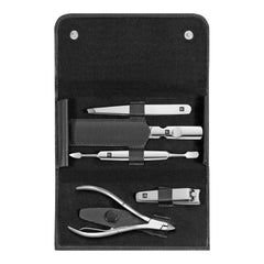 5-pc, Leather Manicure Pedicure Set With Nail Clippers, Black Matte