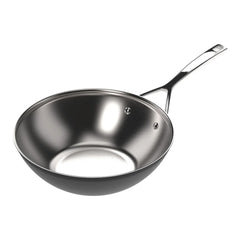 12-inch, 18/10 Stainless Steel, Wok, Silver-black