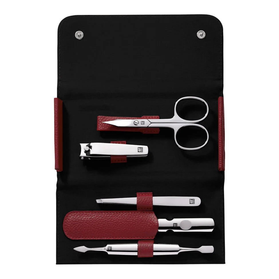 5-pc, Leather Manicure Pedicure Set With Nail Clippers, Red