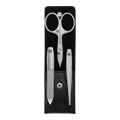 3-pc, Nappa Leather Manicure Pedicure Set With Combination Nail Scissors, Black Matte