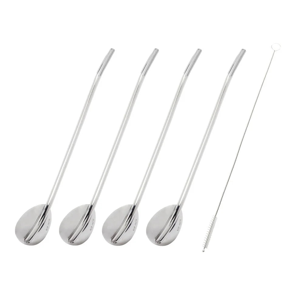 5-pc, Spoon Straw Set With Cleaning Brush