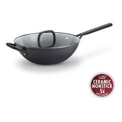 12-inch, Wok With Glass Lid Ceramic Nonstick Titanium