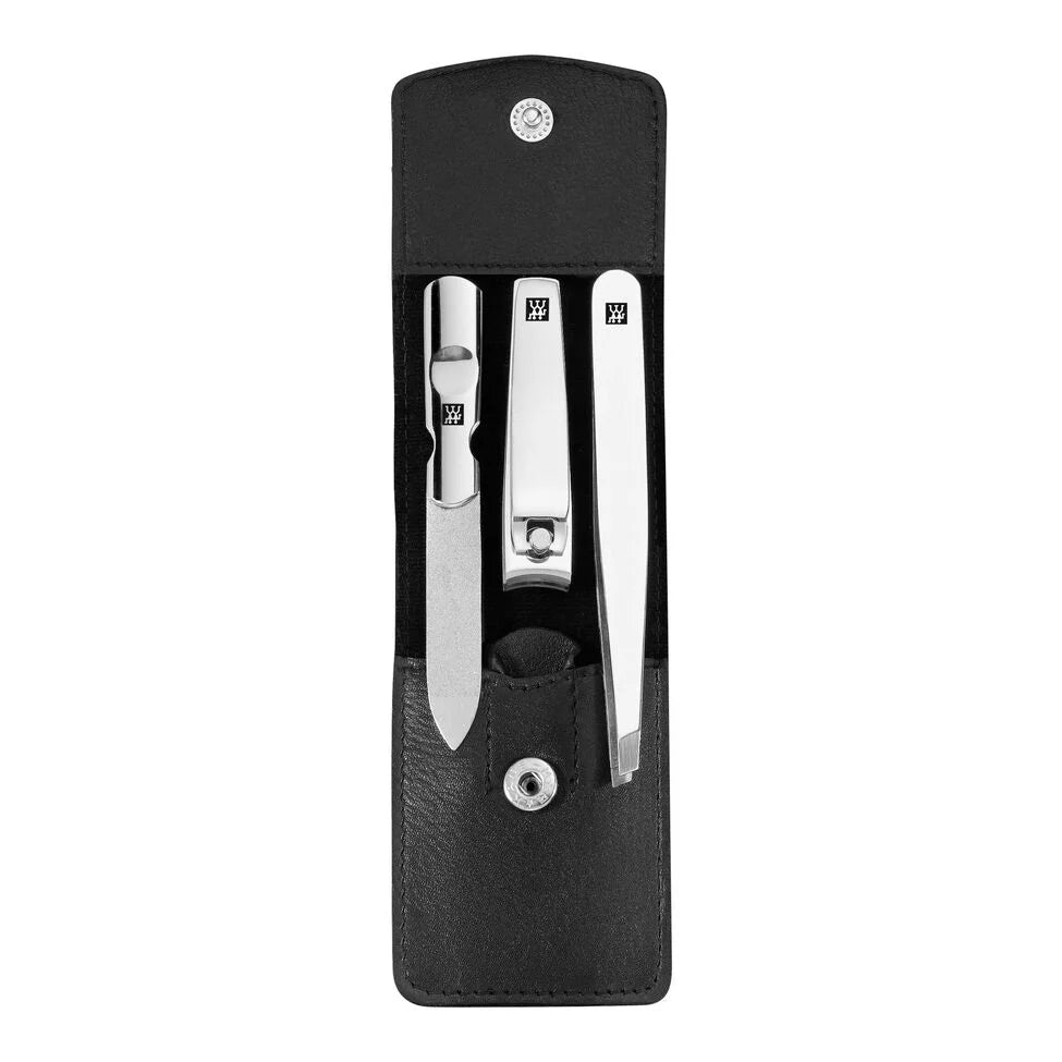 3-pc, Leather Manicure Pedicure Set With Nail Clippers, Black Matte
