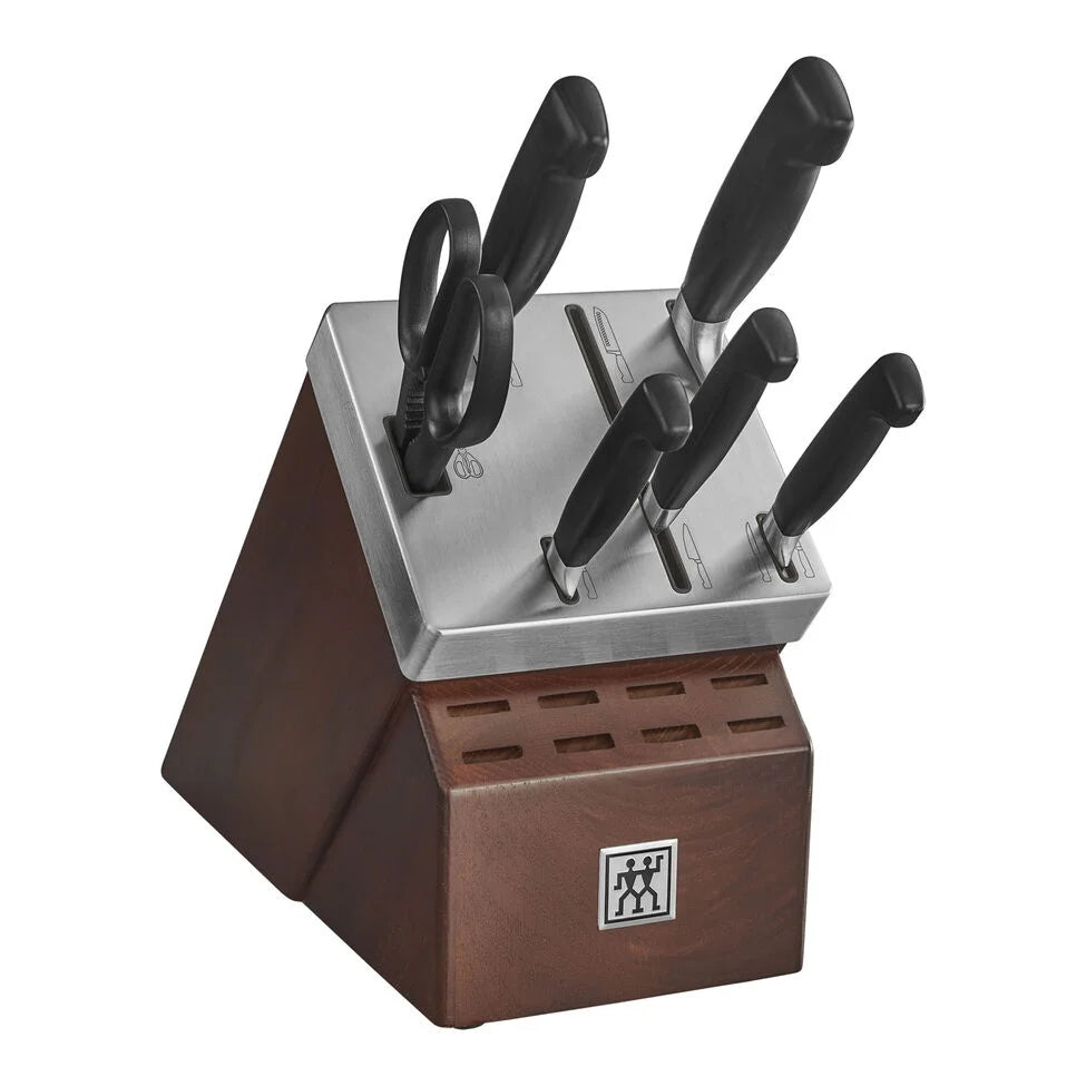 7-pc, Self-Sharpening Knife Block Set, silver-black