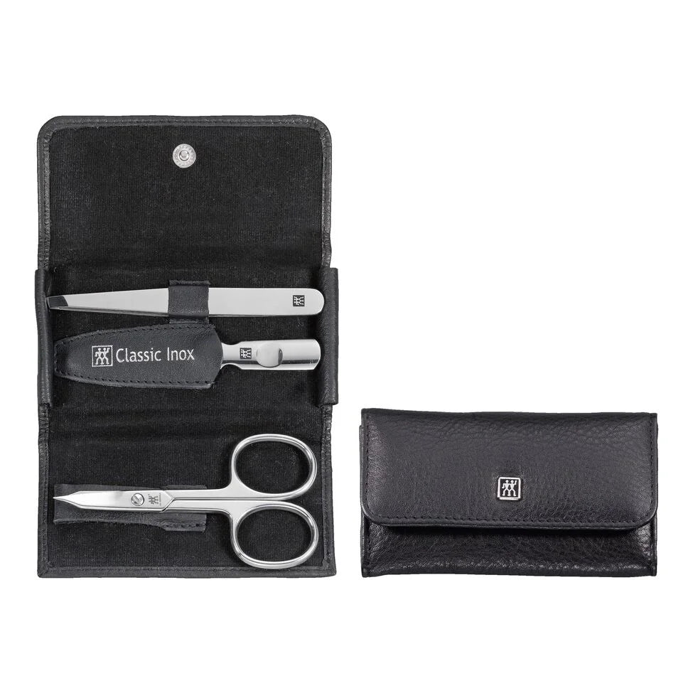 3-pc, Leather Snap Fastener Case, Black Matte